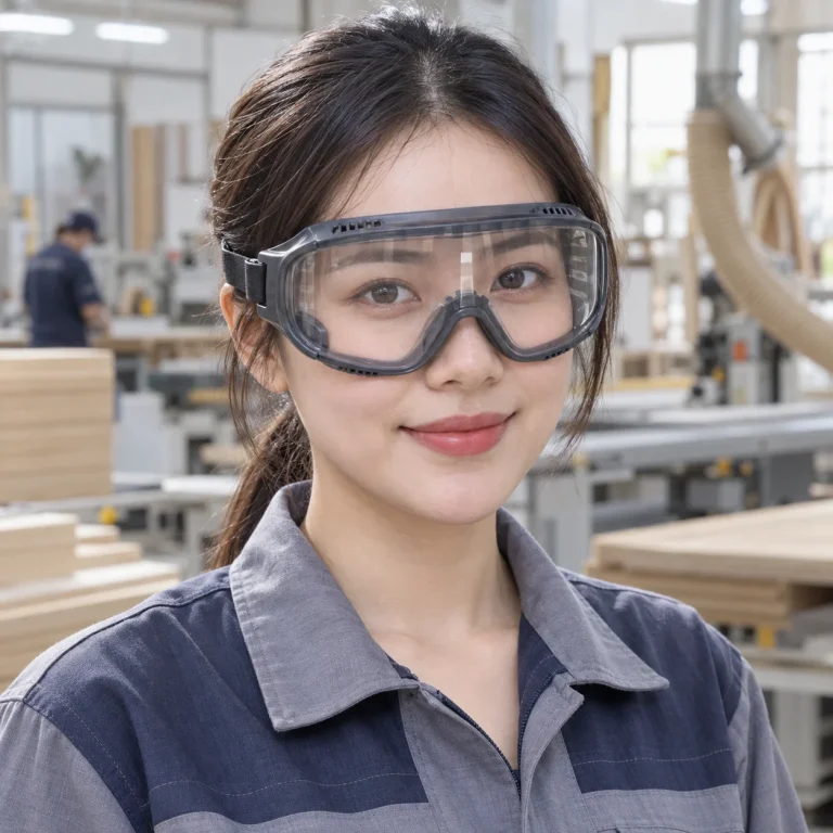Kính chống bụi xám chì polycarbonate thoáng khí trên người mẫu Việt Nam